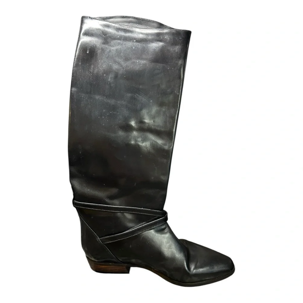 Guess black leather, vintage boots, straps and buckles, moto boots, vintage 90s